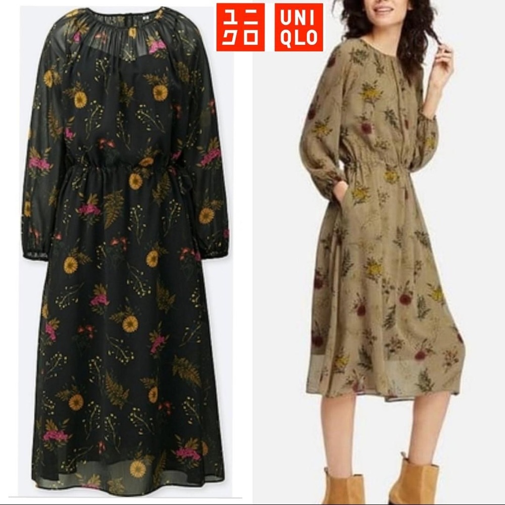 UNIQLO chiffon sheer floral dress